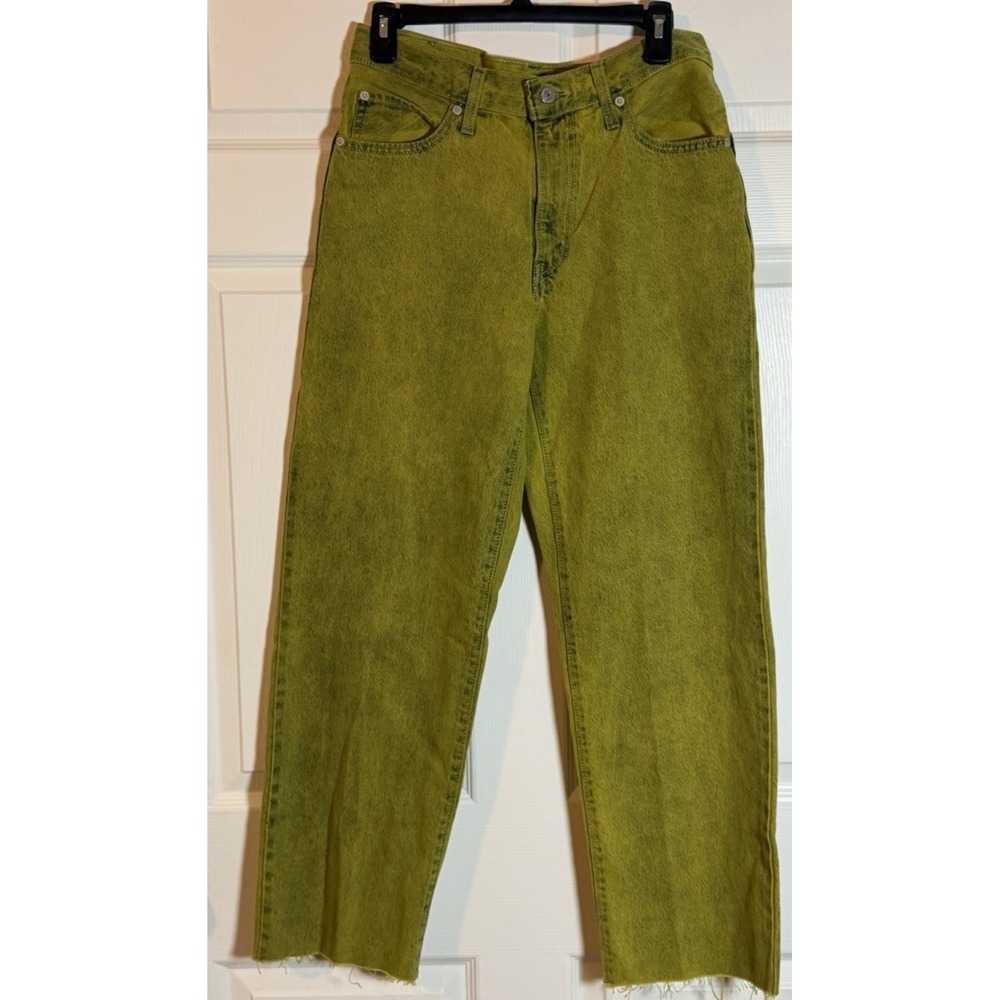 Levi's '94 Baggy Jeans Women's 28 Green High Rise Cropped Raw Hem Denim